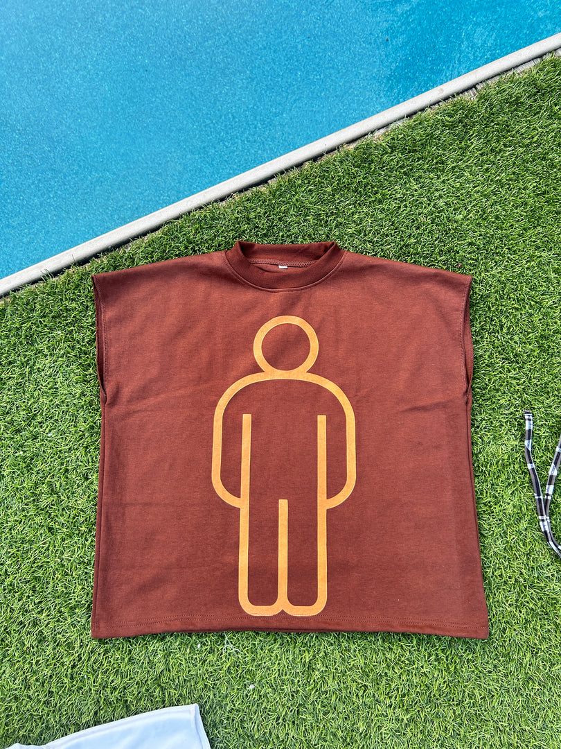 BROWN & SUNBURN YELLOW BOXY TANK TOP